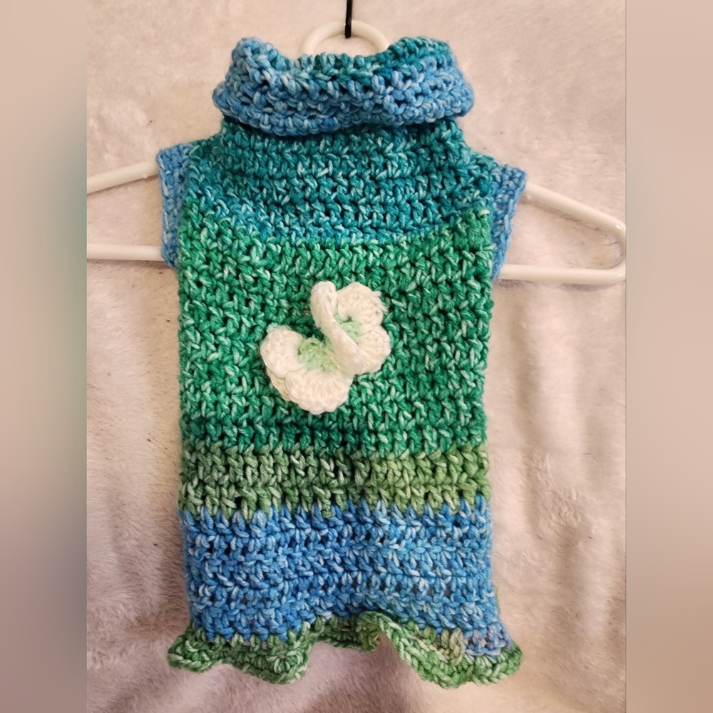Dog Sweater, Blue and Green Crochet Dog Sweater